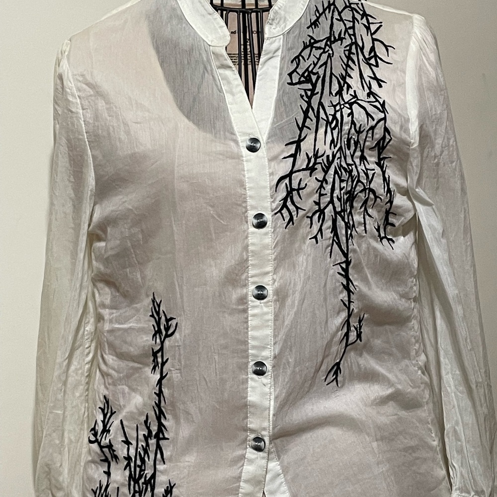 KENZO long white silk shirt L 12-14 vintage Balenciaga - Picture 3 of 12